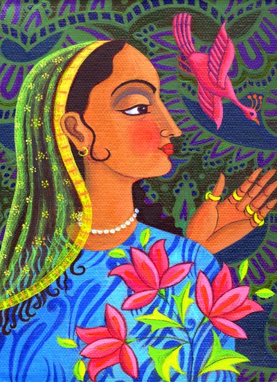 Maharani with Magenta Bird by Jane Tattersfield